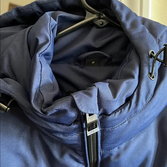 Womens Medium Guess Navy Blue Thick Long Hooded Jacket - Picture 3 of 10